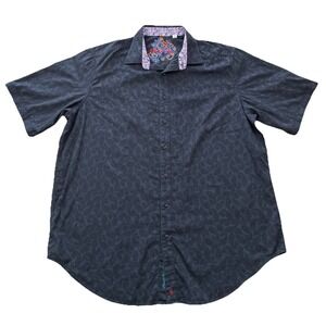 Robert Graham Button-Up Shirt Men's 1XL Black Paisley‎ Classic Fit Short Sleeve